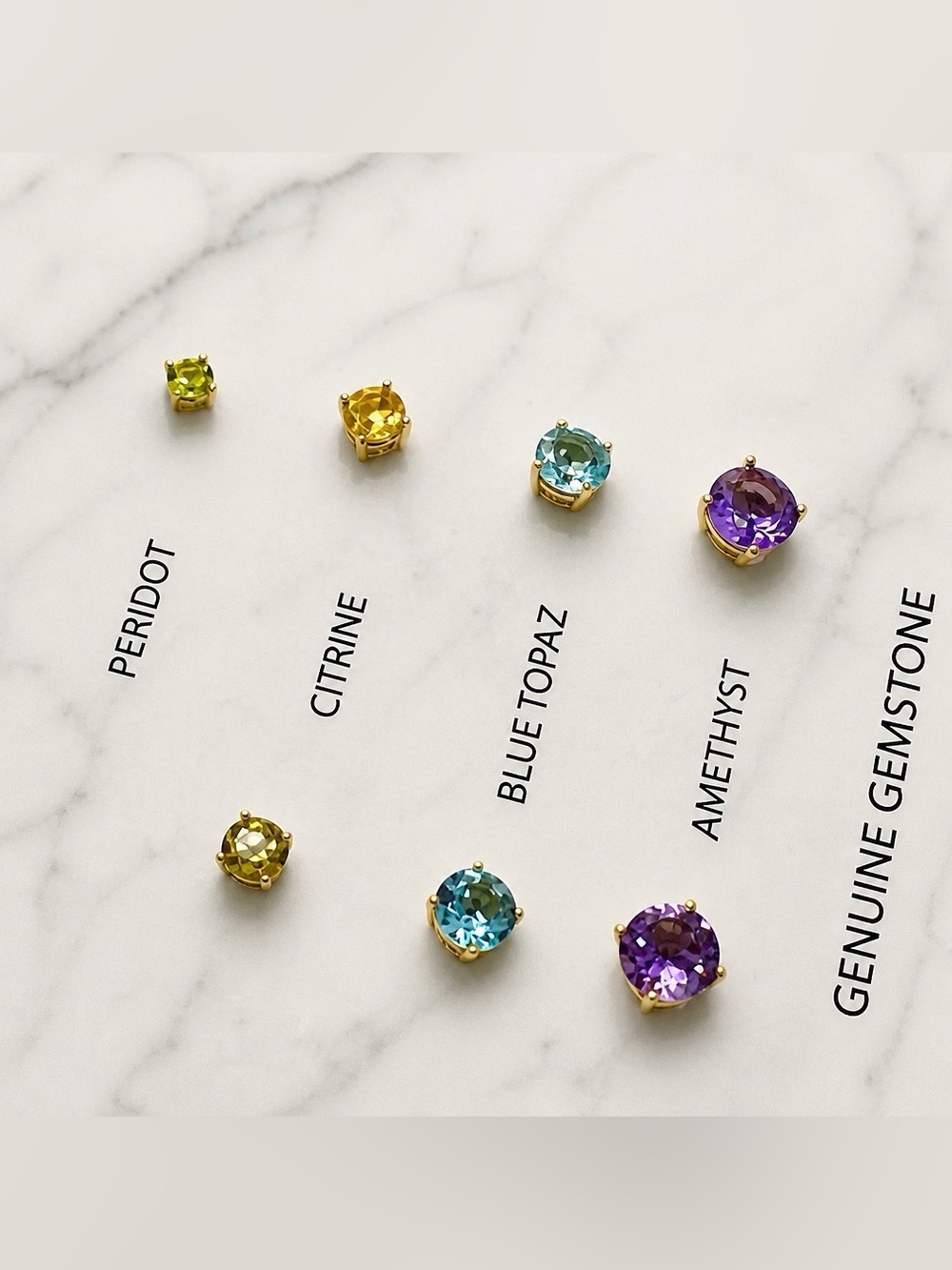 Genuine Gemstone Stud Earrings - Peridot, Citrine, Blue Topaz, Amethyst